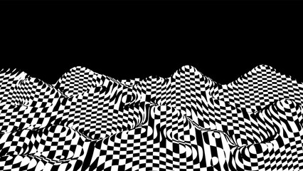 The optical wave of the chessboard. Abstract black and white 3D illusion. Distorted black lines. Broken patterns. Vector illustration. EPS1