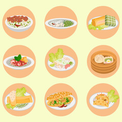 Vietnamese food. Vietnamese traditional food icons set. Asian food.