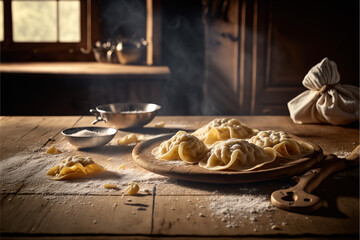 Naklejka na ściany i meble delicious homemade ravioli in a rustic traditional Italian kitchen