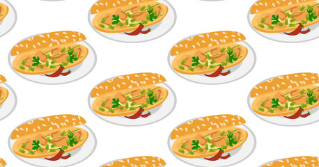 Banh Mi. Vietnamese sandwich. Seamless pattern in vector. Asian food.