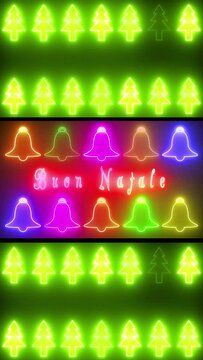 Buon Natale, video verticale con simboli natalizi di luci neon.