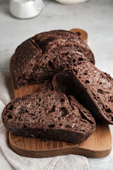 a sourdough with few slice taken with close up angle for show the inside texture
