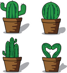 cartoon vector cute cactus set