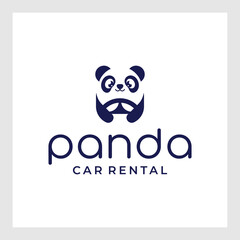 car rental logo with panda mascot.Auto Rental Logo