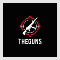 Hunting Club Vintage Logo Template Emblem. Cross Guns and Target Silhouette. Label or Badge for Advertising, Hunter Equipment and other Design. Retro Style Vector Illustration.