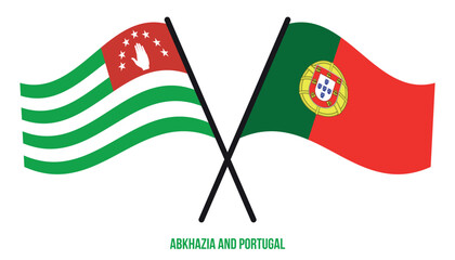 Abkhazia and Portugal Flags Crossed And Waving Flat Style. Official Proportion. Correct Colors.