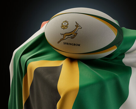 Springbok Rugby Ball And South Africa Flag