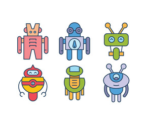 cartoon robot characters set illustration