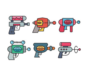 space blaster, ray gun and space gun icons set