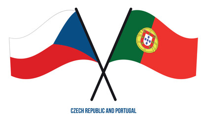 Czech Republic and Portugal Flags Crossed And Waving Flat Style. Official Proportion. Correct Colors