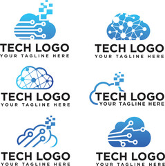 Cloud technology gradient logo design vector