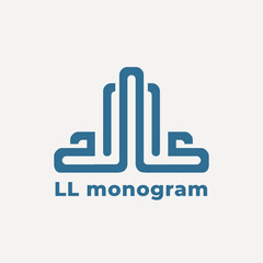 LL monogram logo signature icon.Alphabet initials isolated on light fund.Abstract letter l.Lettering sign.Modern design, web, tech, construction style characters.Geometric typography.