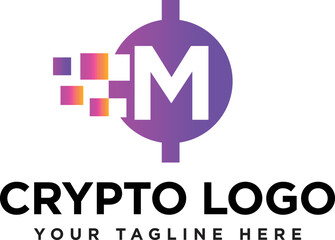 Letter M crypto currency logo design vector, modern tech logo