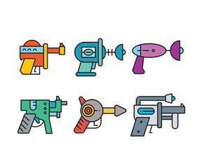 space blaster gun icons set vector illustration