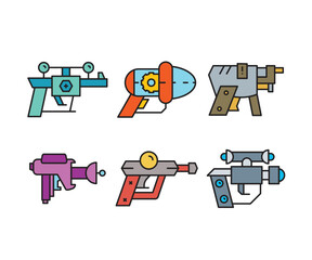space blaster gun icons set vector illustration