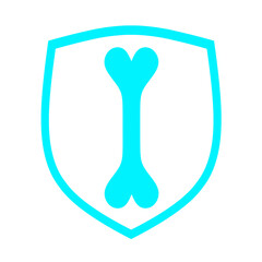 Human bones icon with blue aluminum label. Food mineral vitamins product logo template design. Medical food supplement concept.