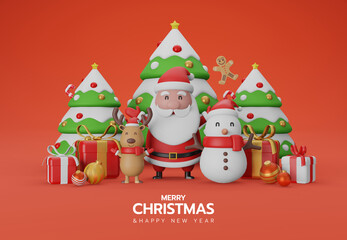 3d illustration Merry Christmas and Happy New Year with Santa gang