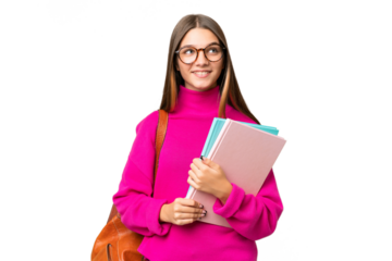 Teenager student caucasian girl over isolated background thinking an idea while looking up