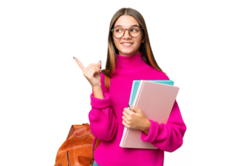 Teenager student caucasian girl over isolated background pointing up a great idea