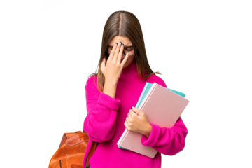 Teenager student caucasian girl over isolated background with tired and sick expression