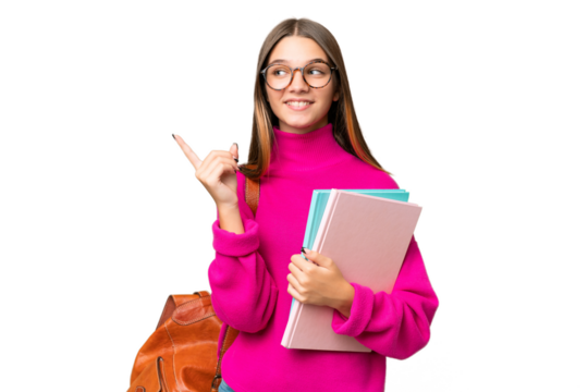 Teenager student caucasian girl over isolated background pointing up a great idea