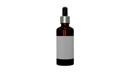 Mock up of realistic brown glass bottle for oil and cosmetics with dropper or pipette isolated on transparent background. Cosmetic concept. 3D render