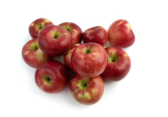 Fototapeta na wymiar pile of fresh red apples isolated on white background, ripe organic fruits