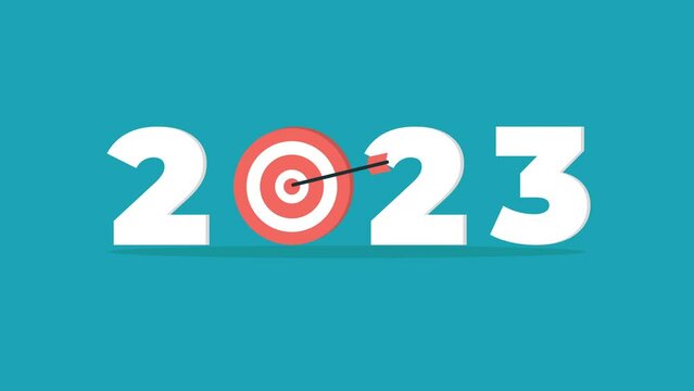 happy new year 2023. hit the target animation.2021 goals. Life target and planning.