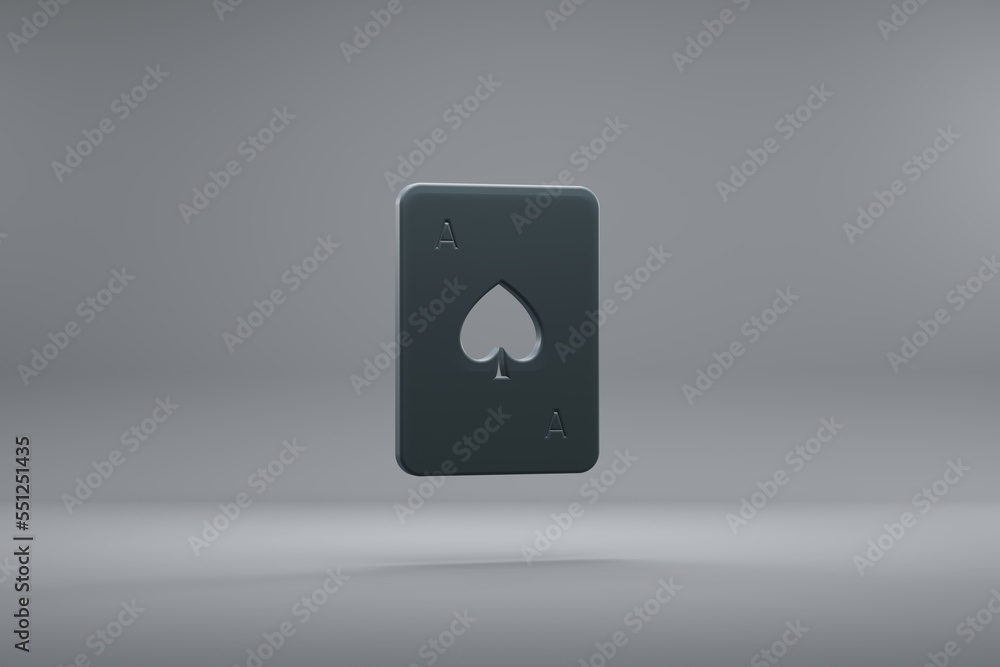Poster beautiful illustration ace of spades dark symbol icons on a grey background. 3d rendering illustrati