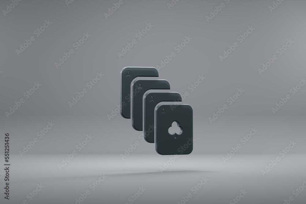 Poster beautiful illustration four aces dark symbol icons on a grey background. 3d rendering illustration. 