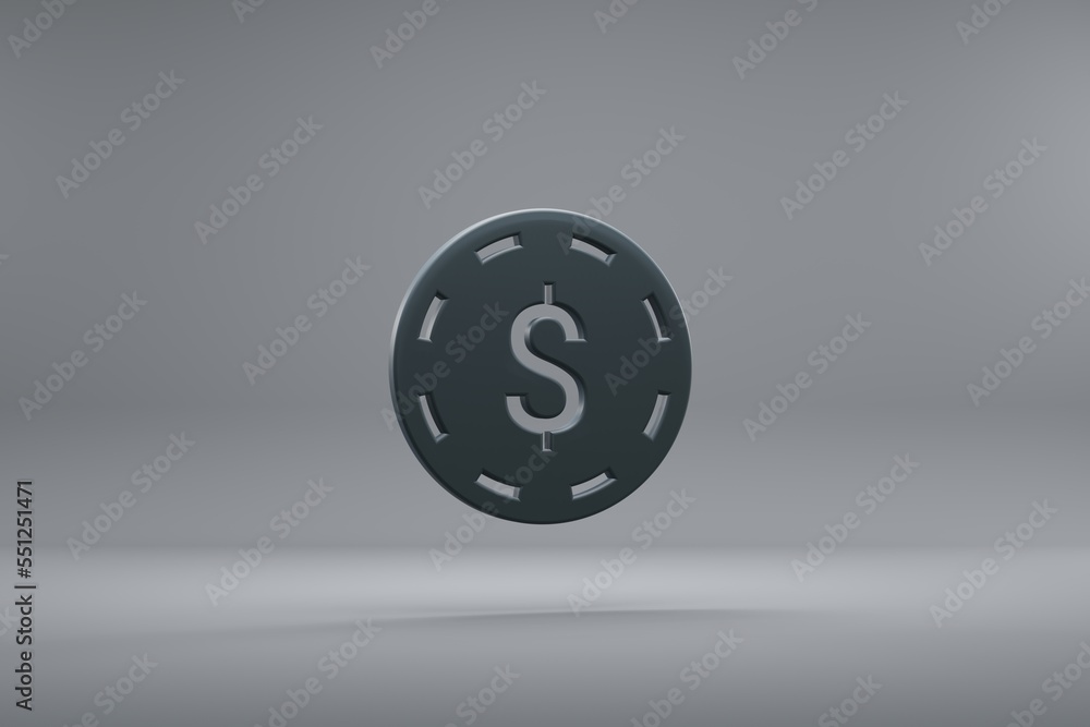 Poster beautiful illustration poker token dark symbol icons on a grey background. 3d rendering illustration