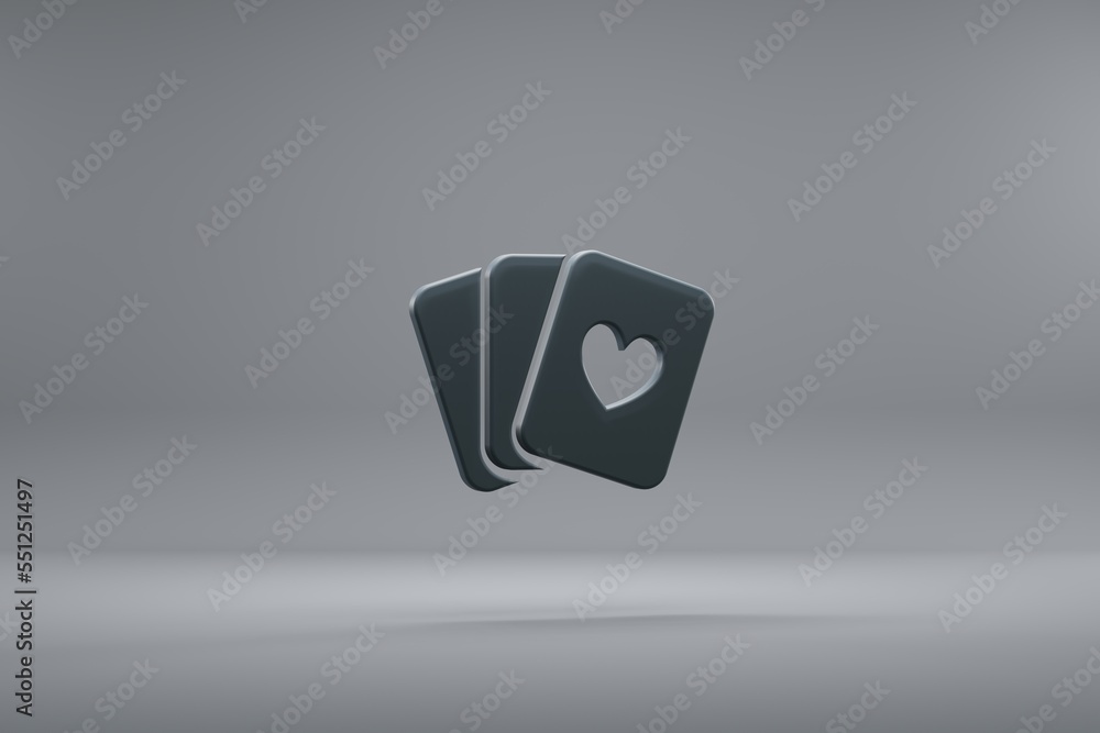 Poster beautiful illustration three cards dark symbol icons on a grey background. 3d rendering illustration