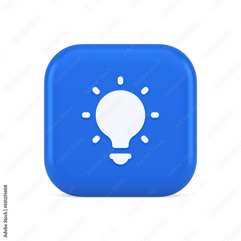 Poster light bulb illuminated innovation idea button brainstorming creative solution 3d icon