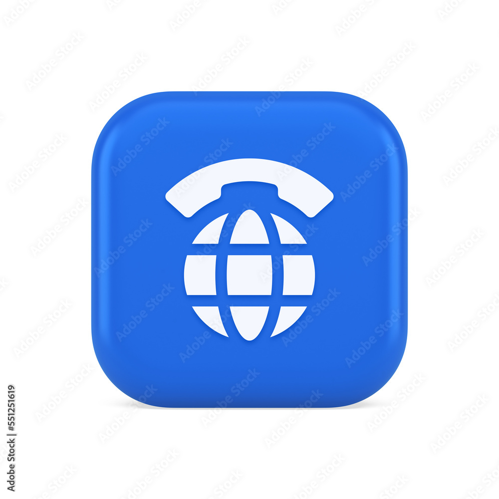 Poster global communication internet call connection button planet with handset 3d realistic icon