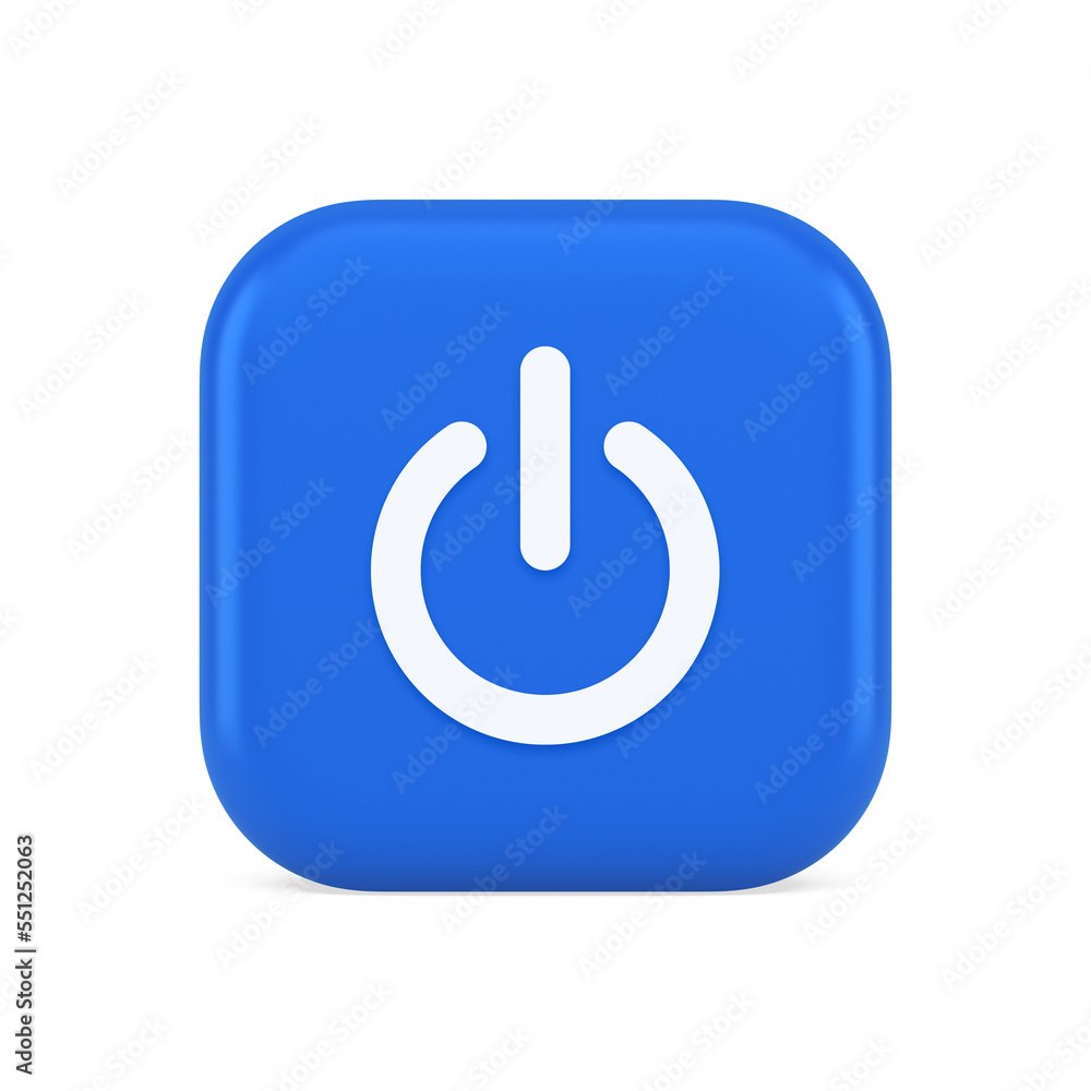 Poster shutdown turn on off button energy switch power start stop web app design 3d realistic icon