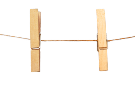 2 wooden clothespins on a rope, png file - Powered by Adobe