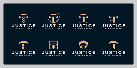 Set of minimalist justice logo design template and pillar graphic design illustration. Symbol for Justice, Law Offices, Attorney services, lawyer, logo design inspiration.