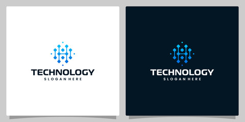 Abstract Digital technology logo design template with initial letter H graphic design illustration. Symbol for tech, internet, system, Artificial Intelligence and computer.