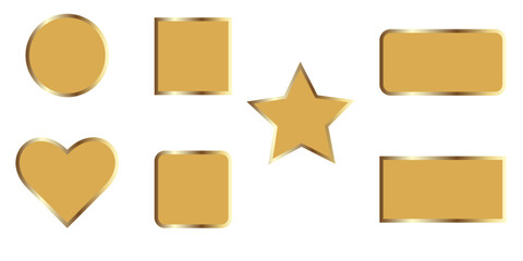 Set of figures with golden frame, square, circle, rectangle, star, heart