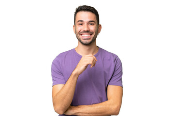 Young handsome caucasian man over isolated background laughing
