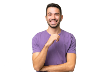 Young handsome caucasian man over isolated background laughing