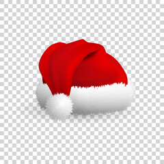 Santa Claus hat isolated on transparent background. Realistic Vector. 3d Illustration.