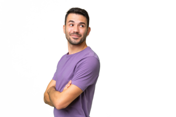 Young handsome caucasian man over isolated background with arms crossed and happy