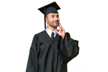 Young university graduate man over isolated background thinking an idea while looking up
