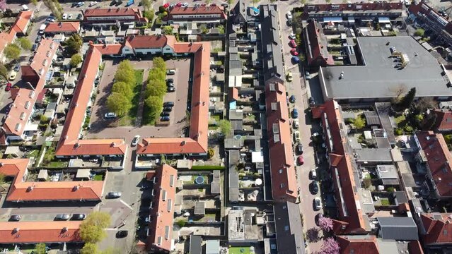 Aerial view of Hilversum neighborhood the Dutch city and municipality in the province of North Holland the Netherlands which is located in the heart of the Gooi near Amsterdam and Utrecht 4k