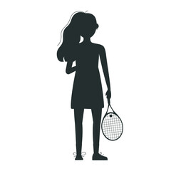 Flat vectorsilhouette illustration. Hand drawn tennis player. Kids training