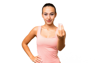 Young Arab woman over isolated background making Italian gesture