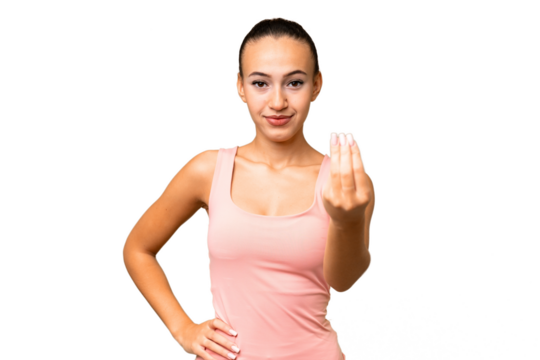 Young Arab woman over isolated background making Italian gesture