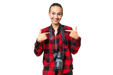 Young photographer Arab woman over isolated background with surprise facial expression