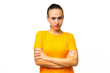 Young Arab woman over isolated background feeling upset